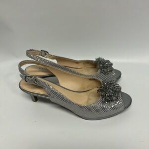 Alex Marie Silver Embellished Slingback Heels